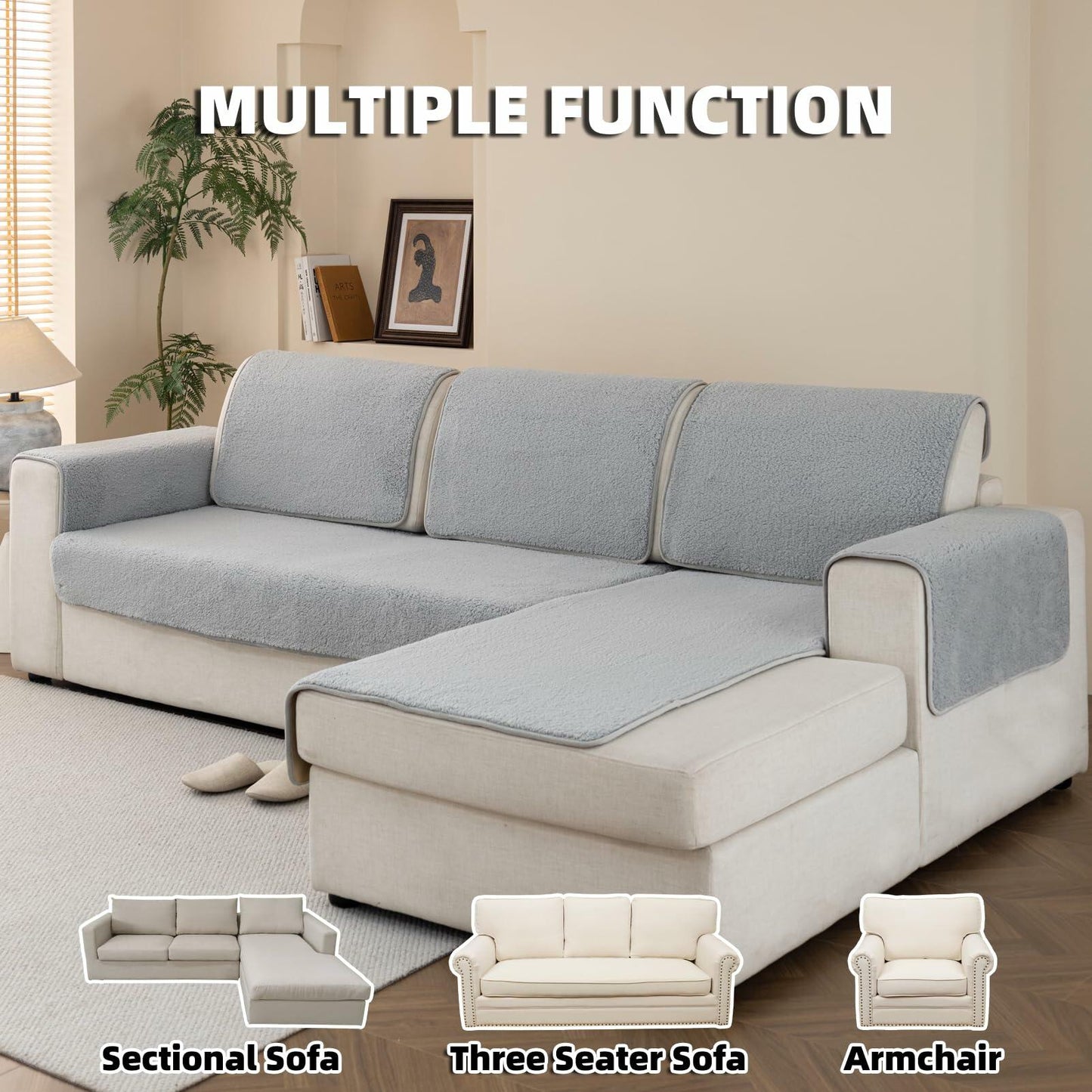 MELLYKORAN Sherpa Fleece Sectional Sofa Cover Non Slip Gray 28x70