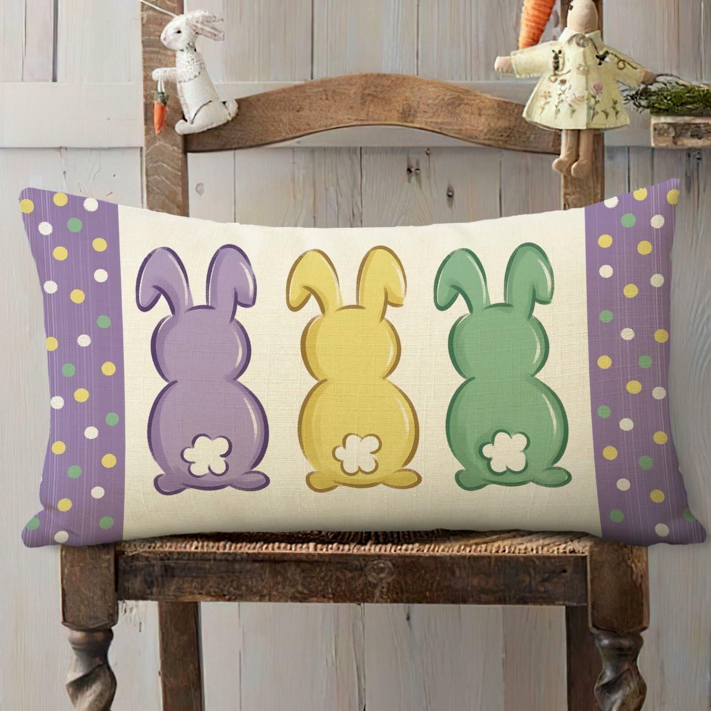 Fahrendom Easter Peeps Bunny Lumbar Pillow Case12x20 Purple Rabbit Cotton Linen