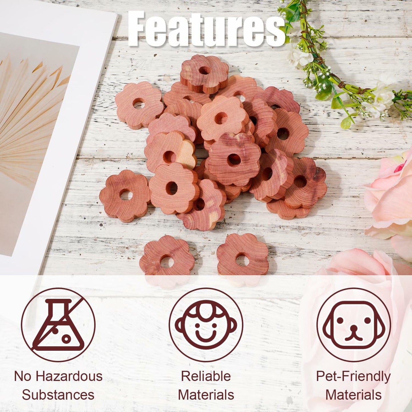 NQEUEPN Cedar Chips for Clothes Storage 24pcs 1.77x0.31in Wood Color