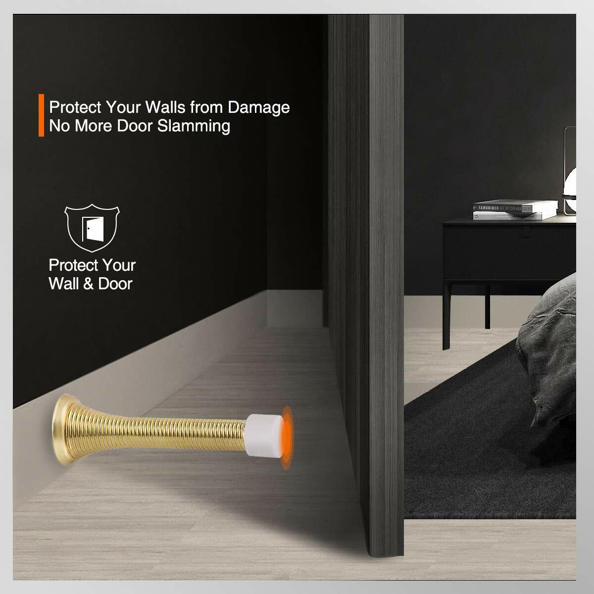 KOVOSCH 10 Pack Spring Door Stopper 3-1/4" Bright Brass Flexible Rubber Tips