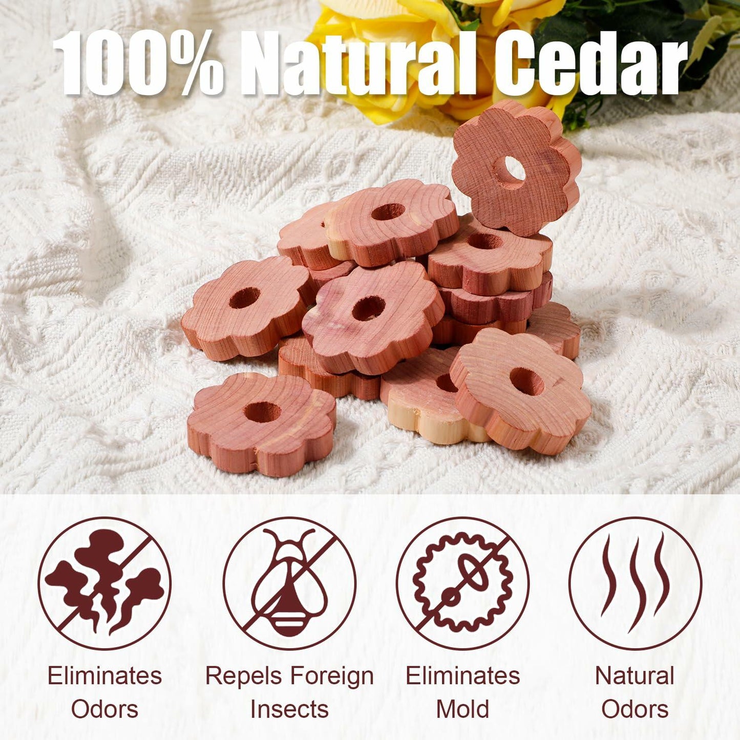NQEUEPN Cedar Chips for Clothes Storage 24pcs 1.77x0.31in Wood Color