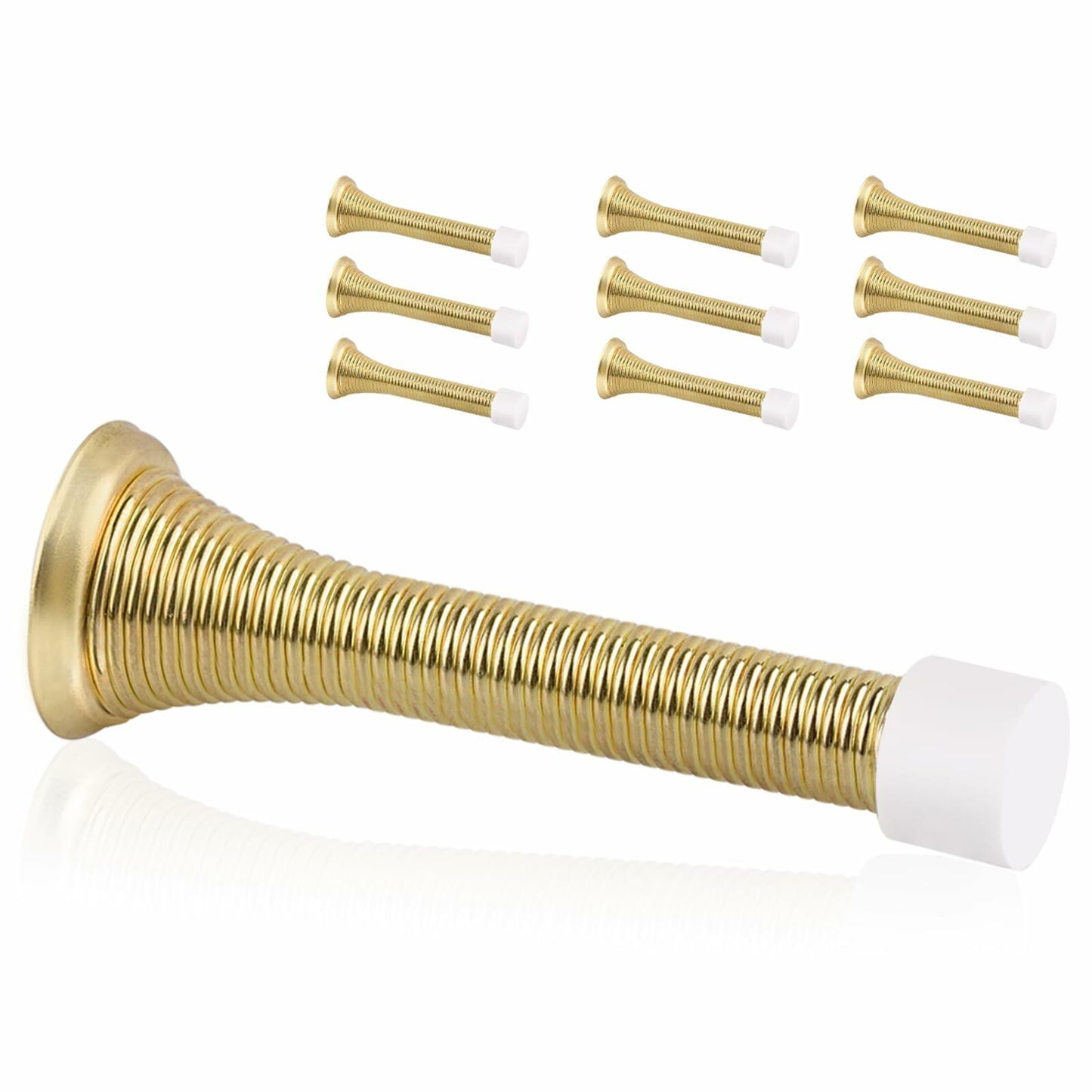 KOVOSCH 10 Pack Spring Door Stopper 3-1/4" Bright Brass Flexible Rubber Tips