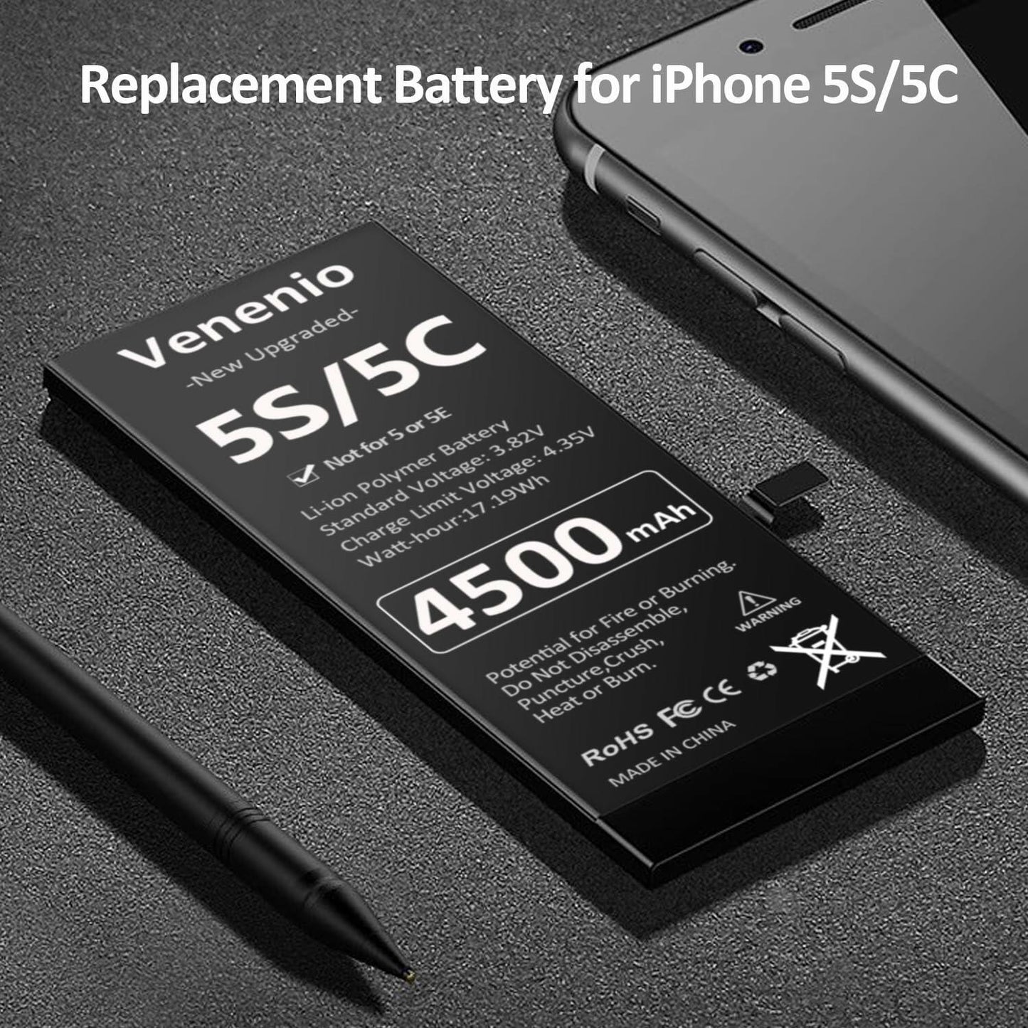 Venenio iPhone 5S/5C Battery 4500mAh Ultra-High Capacity Replacement Kit