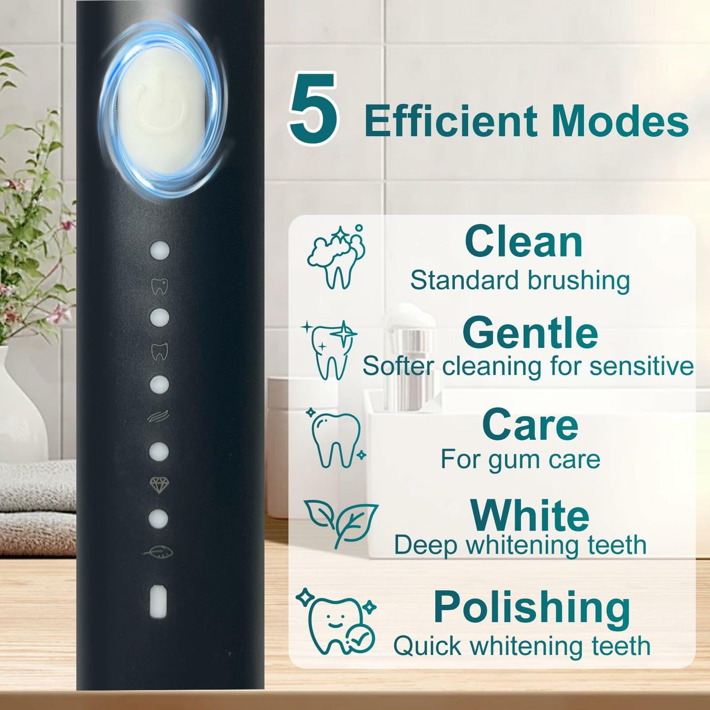 Magentak Sonic Electric Toothbrush for Adults Black with 2 Replacement Heads