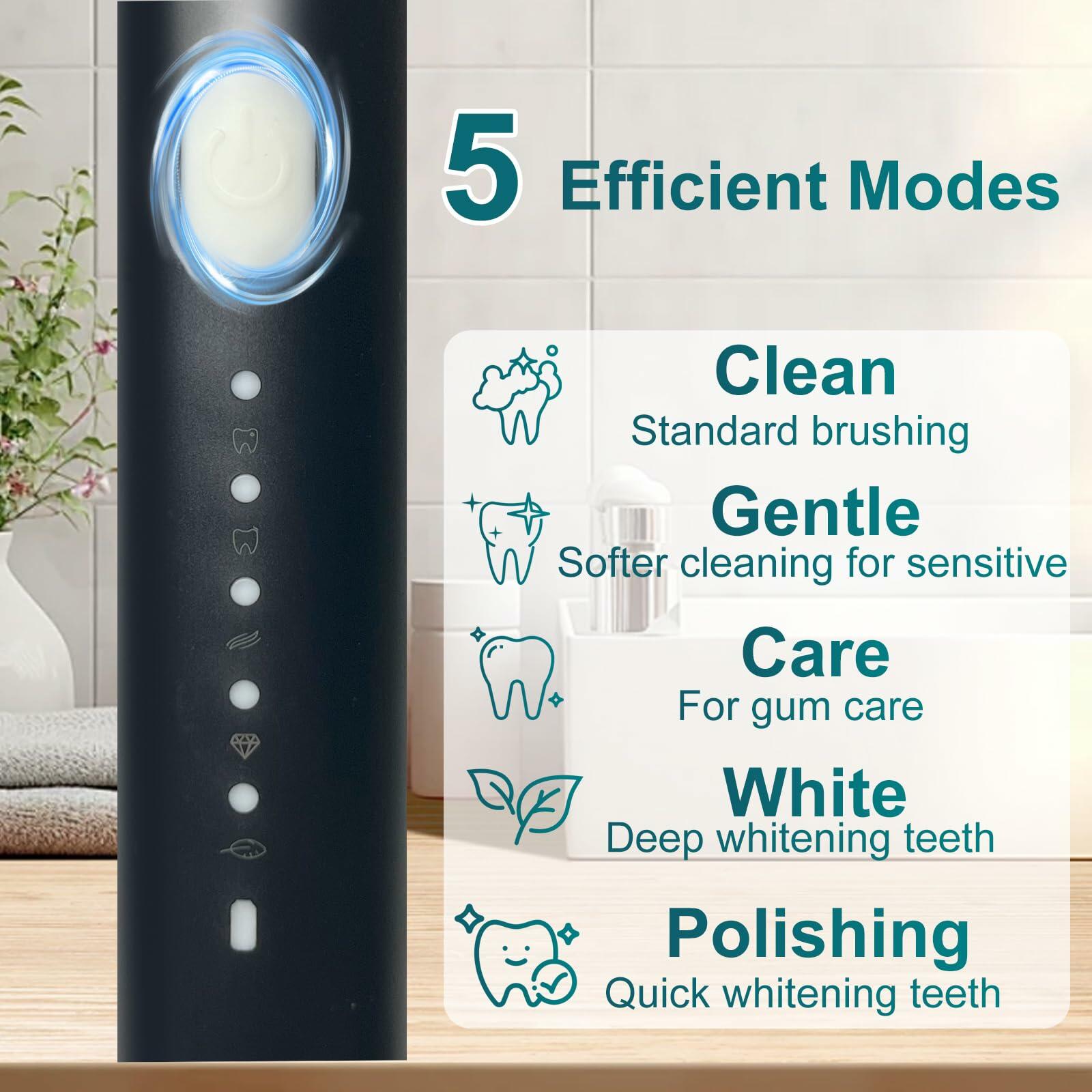 Magentak Sonic Electric Toothbrush for Adults Black with 2 Replacement Heads