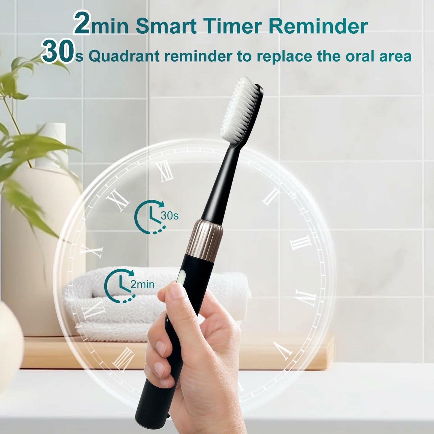 Magentak Sonic Electric Toothbrush for Adults Black with 2 Replacement Heads