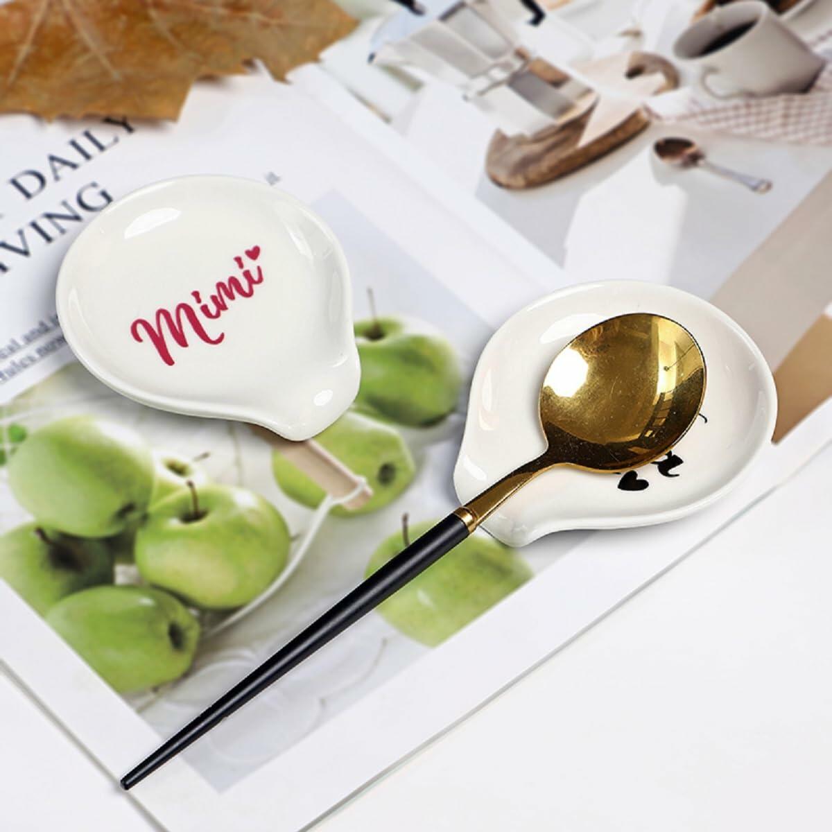 LXX1 Ceramic Spoon Rest Coffee Holder Mini Porcelain Nana Pattern White