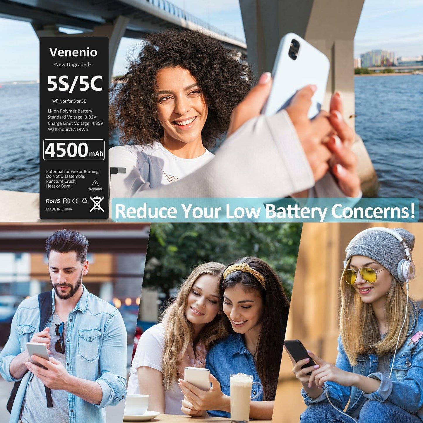 Venenio iPhone 5S/5C Battery 4500mAh Ultra-High Capacity Replacement Kit