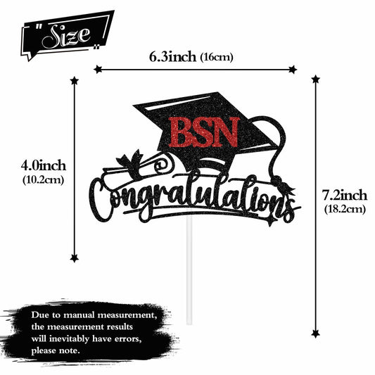 RLXPT Congratulations BSN Cake Topper Black Red Paper Nurse Grad 2025