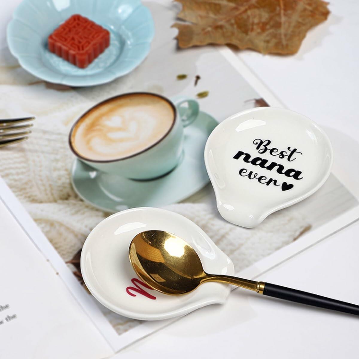 LXX1 Ceramic Spoon Rest Coffee Holder Mini Porcelain Nana Pattern White