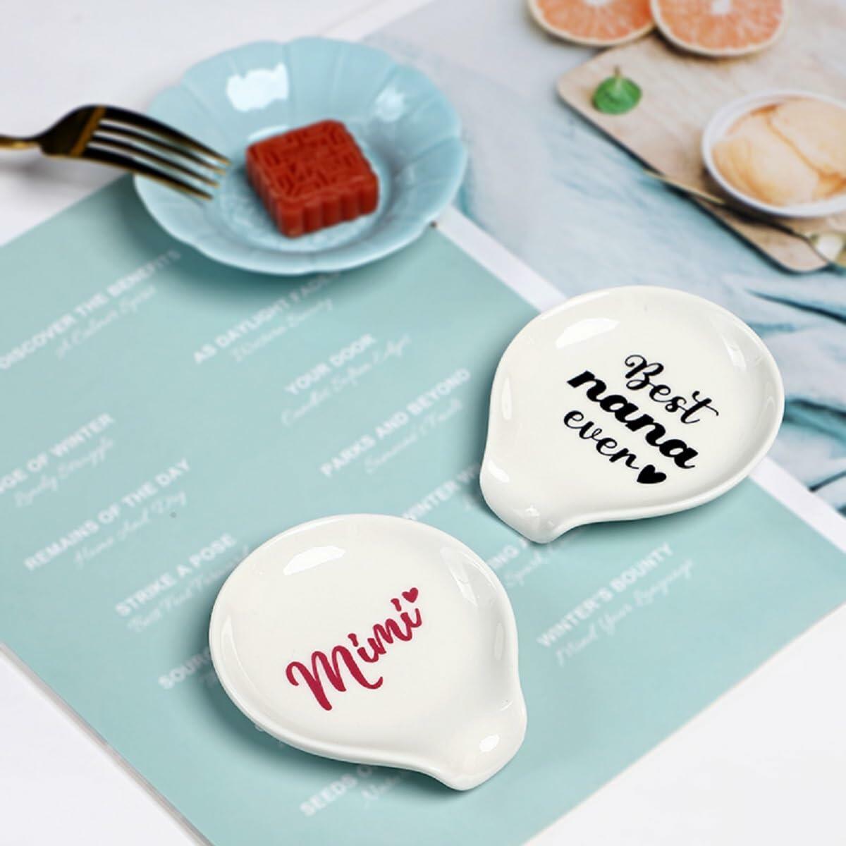 LXX1 Ceramic Spoon Rest Coffee Holder Mini Porcelain Nana Pattern White