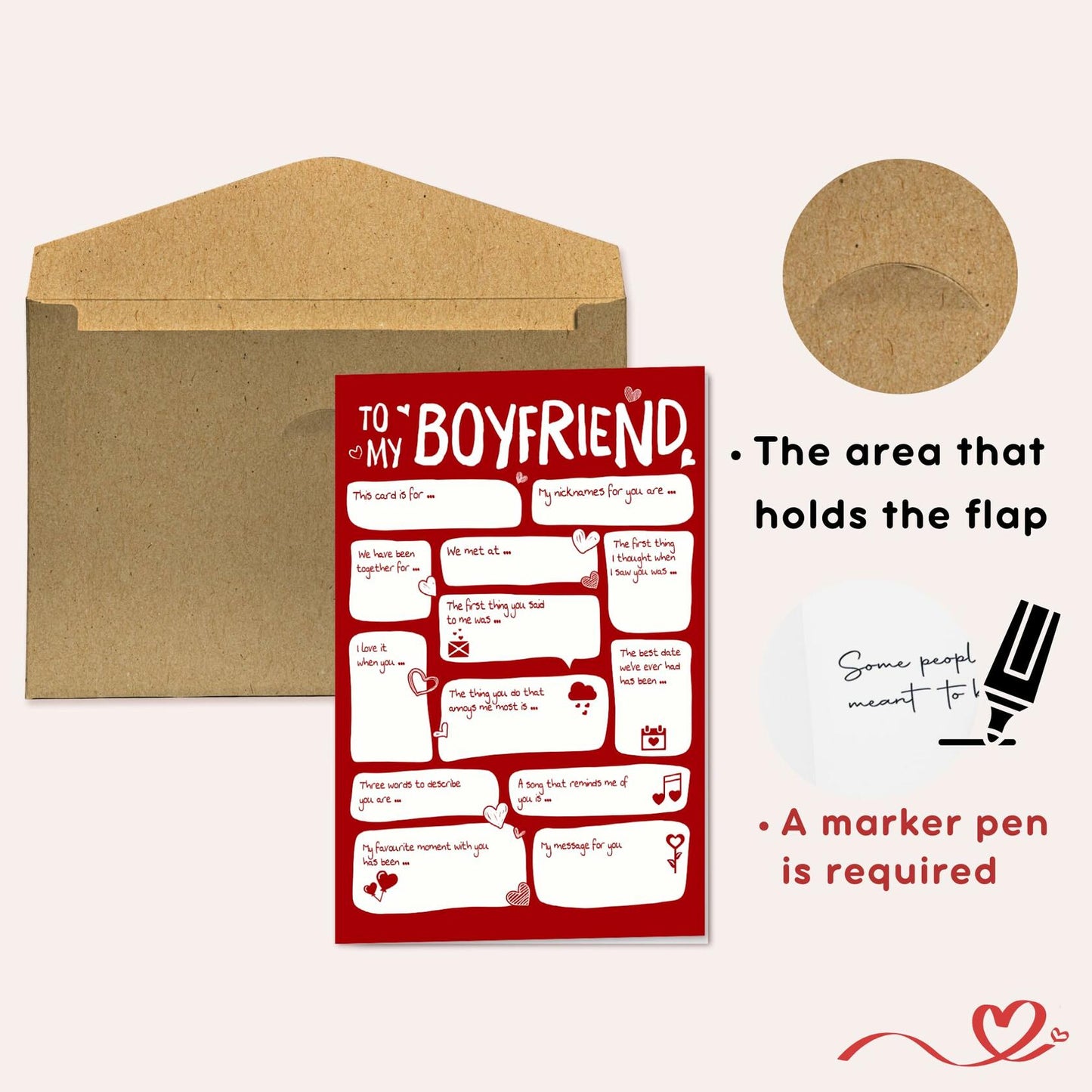 Pawzity Valentines Day Card for Boyfriend 5.3x8in Single Folded Envelope Him 09