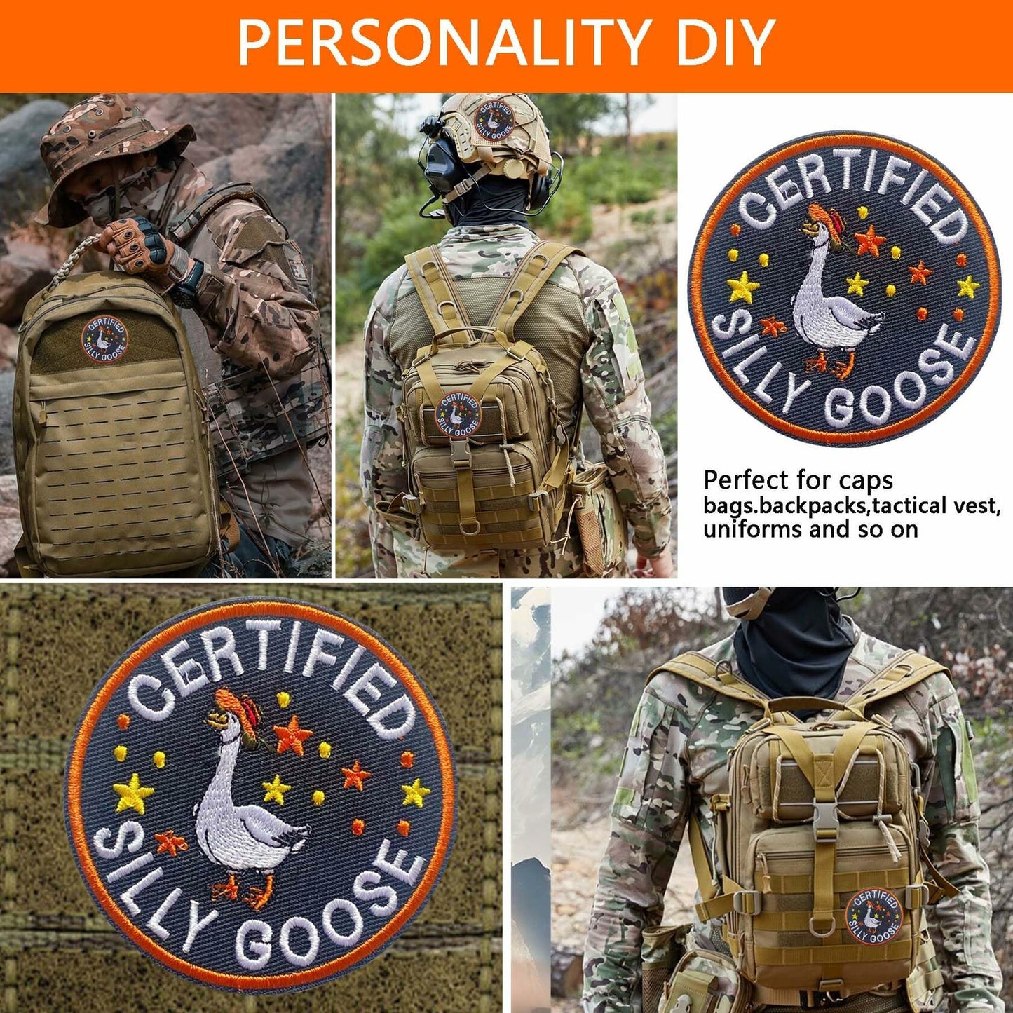 AMZAOMNN Funny Goose Hook and Loop Patch, 2 Pcs Embroidered Animal Meme