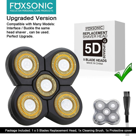 FOXSONIC Upgraded 5-Blade Replacement Heads Electric Razor Shaver 5 Gold