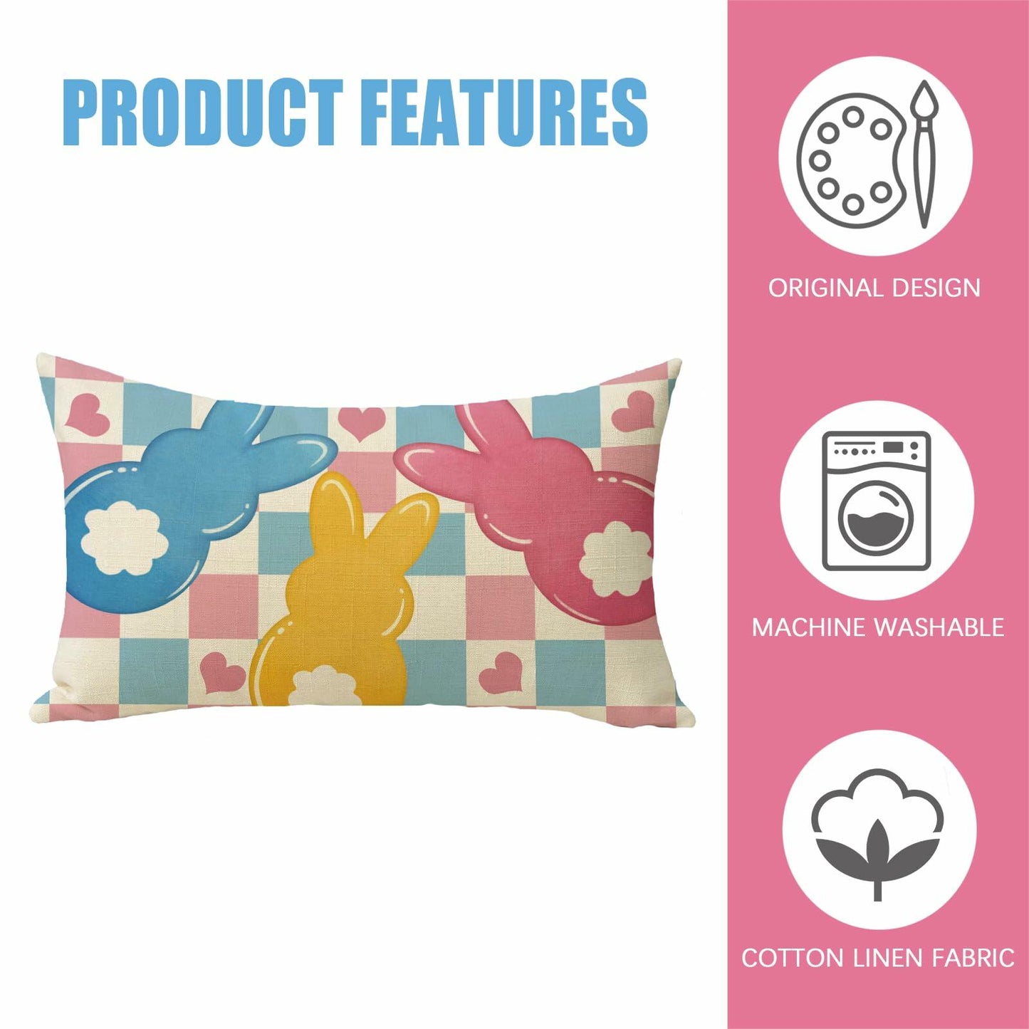 Fahrendom Easter Peeps Bunny Lumbar Pillow Cover 12x20 Colorful Rabbit