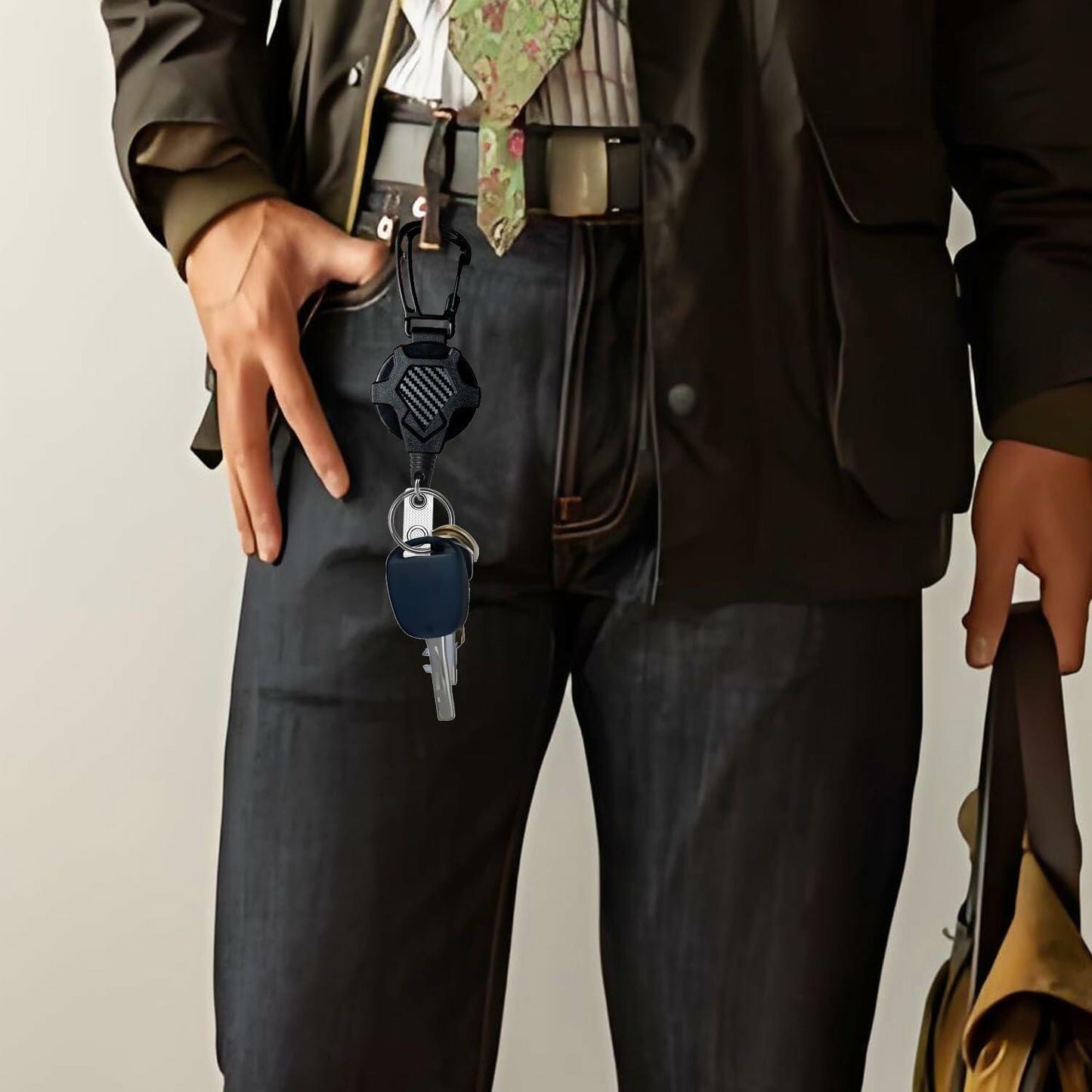 FENGCHUNS Retractable Keychain Lanyard Badge Holder Reel 32" Steel Cord 2-Pack