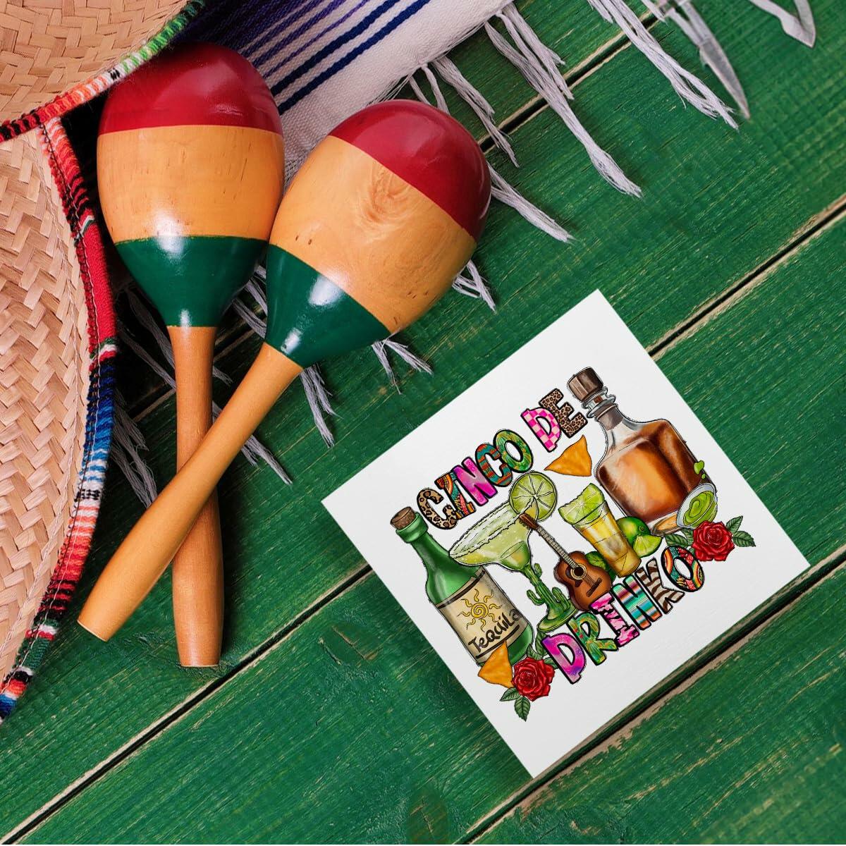 MIOOKISS Cinco De Mayo Rustic Mexican Wooden Box Sign 5x5 inch Cinco De Drinko