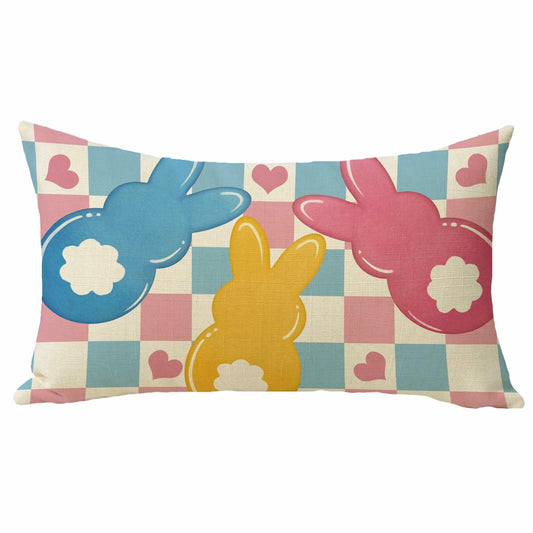 Fahrendom Easter Peeps Bunny Lumbar Pillow Cover 12x20 Colorful Rabbit