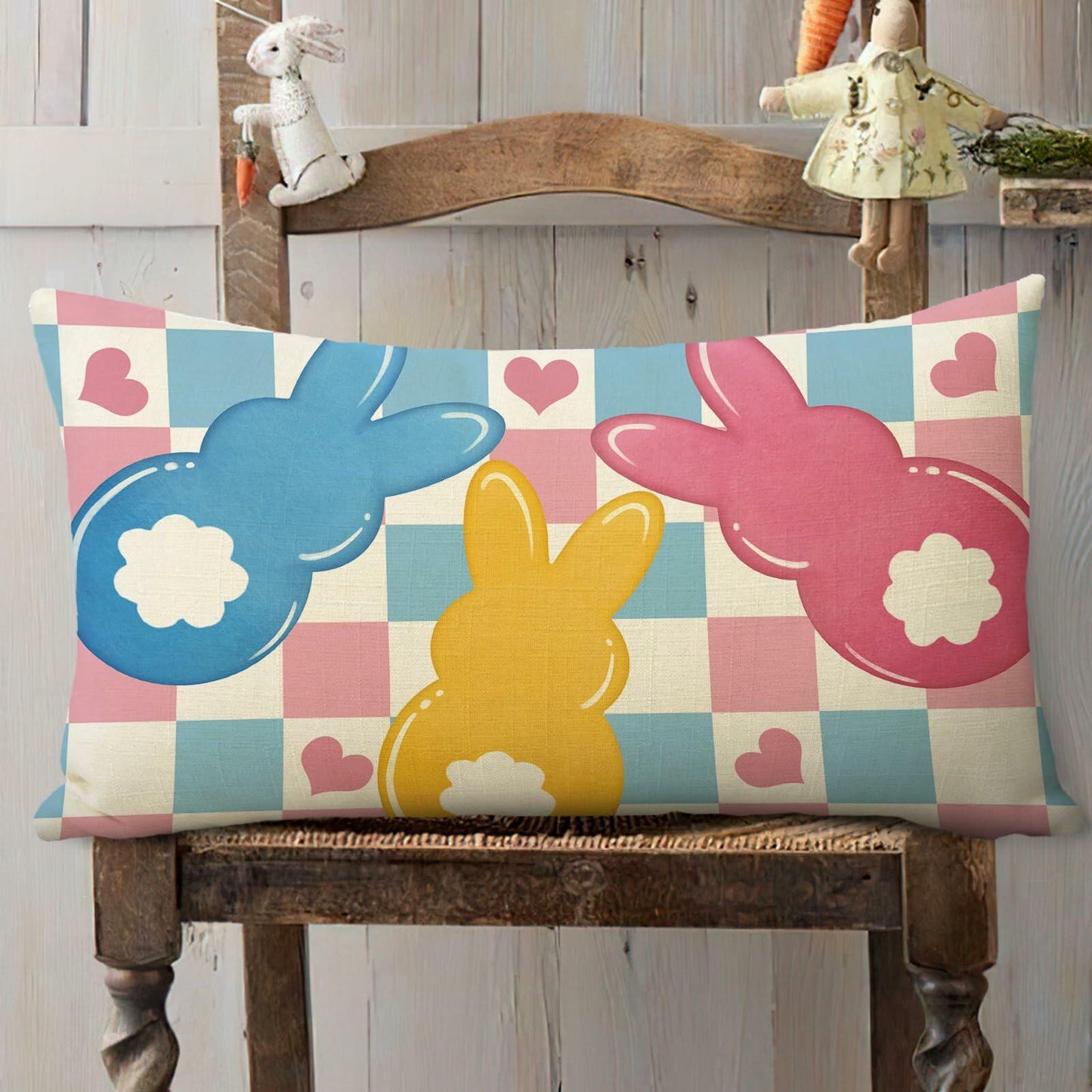 Fahrendom Easter Peeps Bunny Lumbar Pillow Cover 12x20 Colorful Rabbit