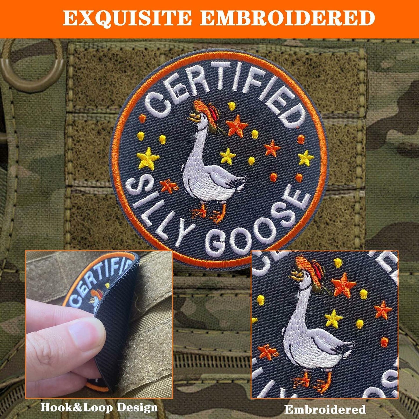 AMZAOMNN Funny Goose Hook and Loop Patch, 2 Pcs Embroidered Animal Meme