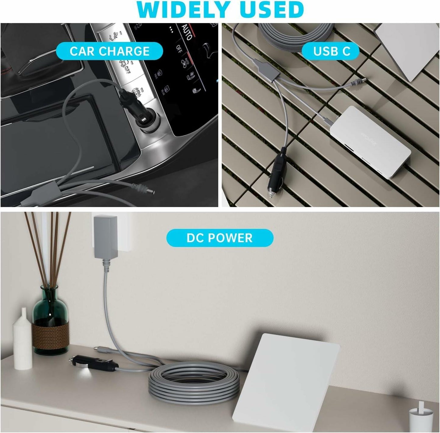 NURUBRM Starlink Mini 3-in-1 DC Power Cable 3M 10FT Waterproof Grey 12V