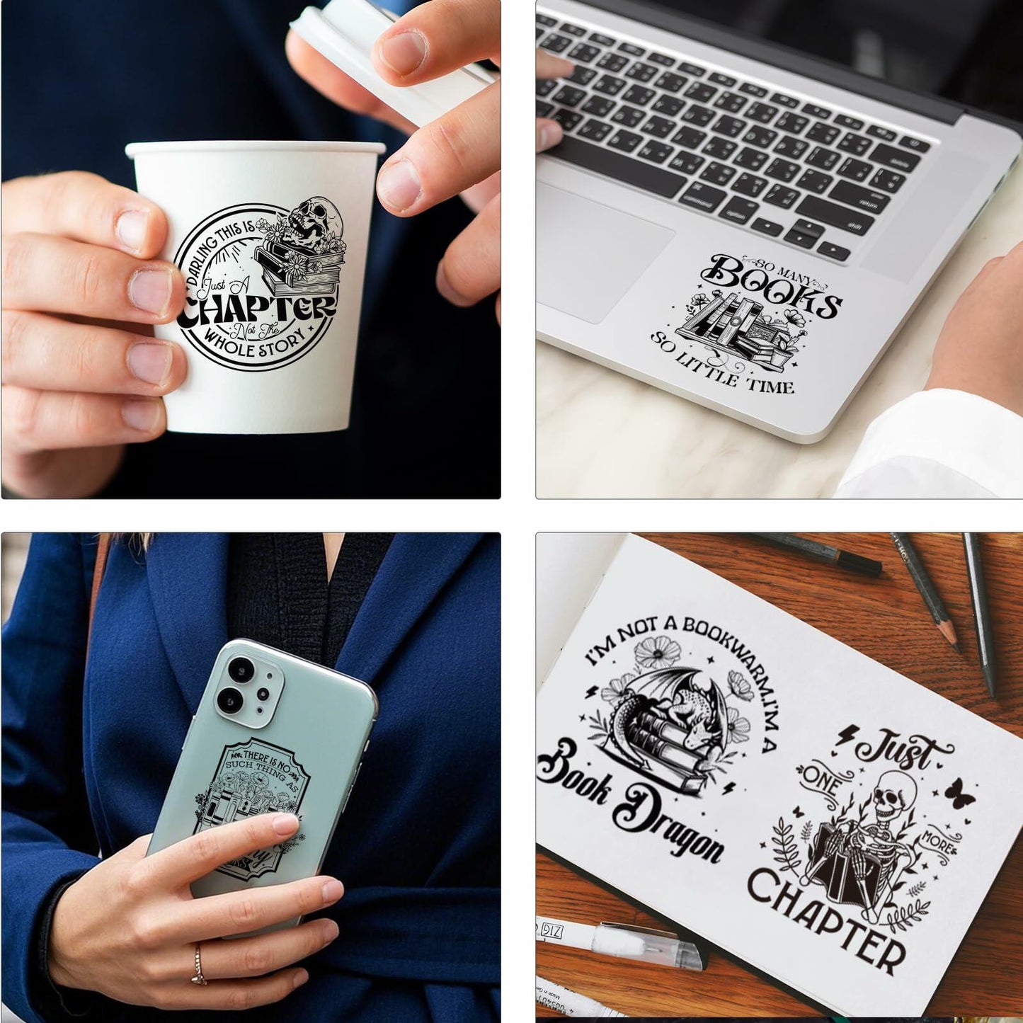 AFRITEE UV DTF Cup Wraps 20 Sheets 16-20oz Tumbler Black Cat Hippo Dog