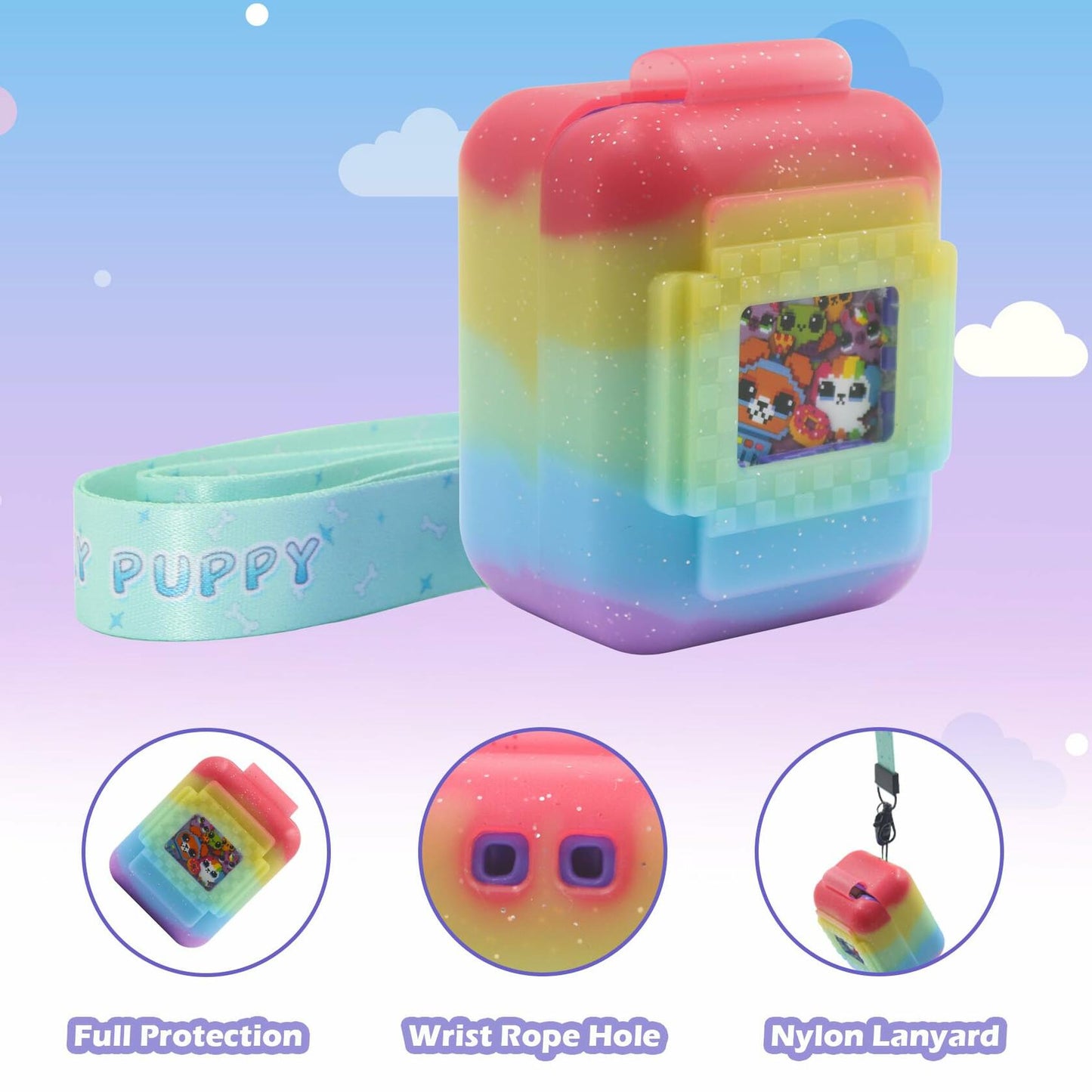 Taladad Silicone Cover Case for Bitzee Digital Pet Toy with Lanyard Colorful