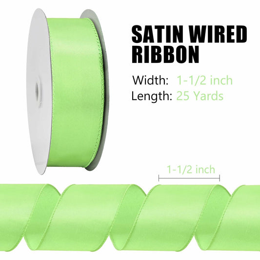 BVIEAKD Sage Green Wired Satin Ribbon 1.5in x 25yd for Crafts Decor