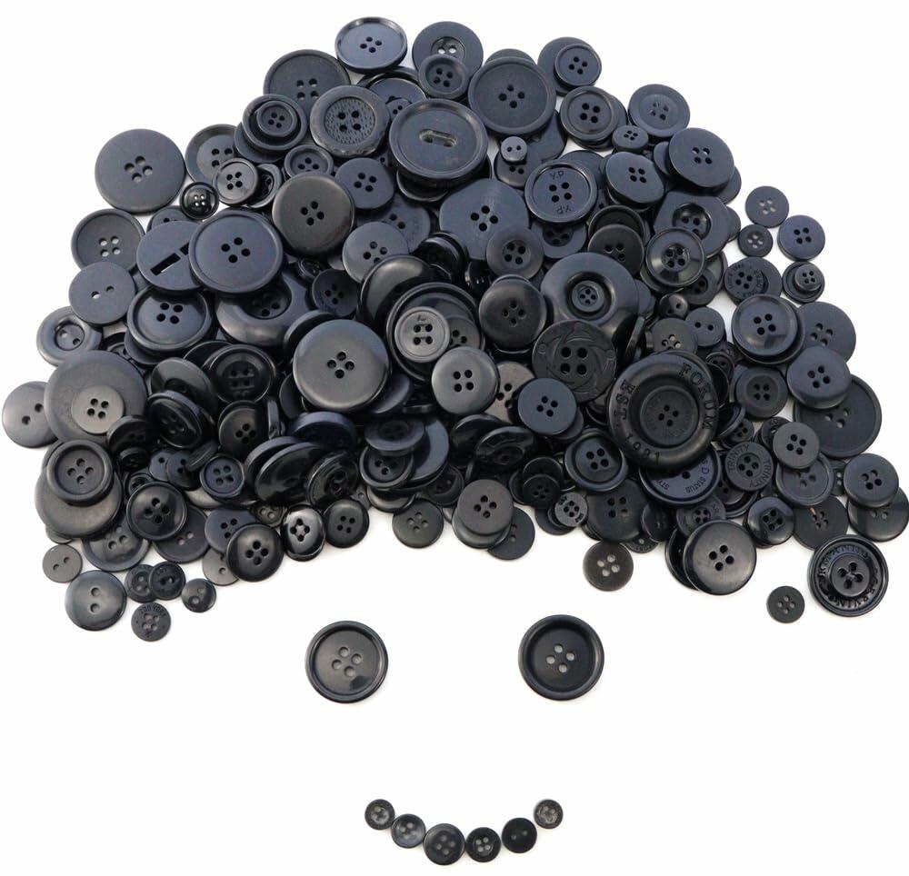 MEIYOUJU AM 600 Pcs Black Resin Round 4-Hole Sewing Buttons Mixed Sizes