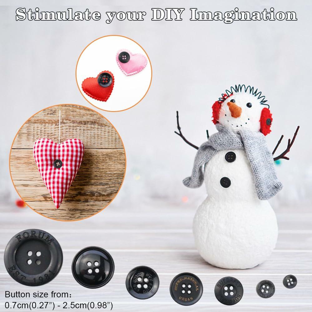 MEIYOUJU AM 600 Pcs Black Resin Round 4-Hole Sewing Buttons Mixed Sizes