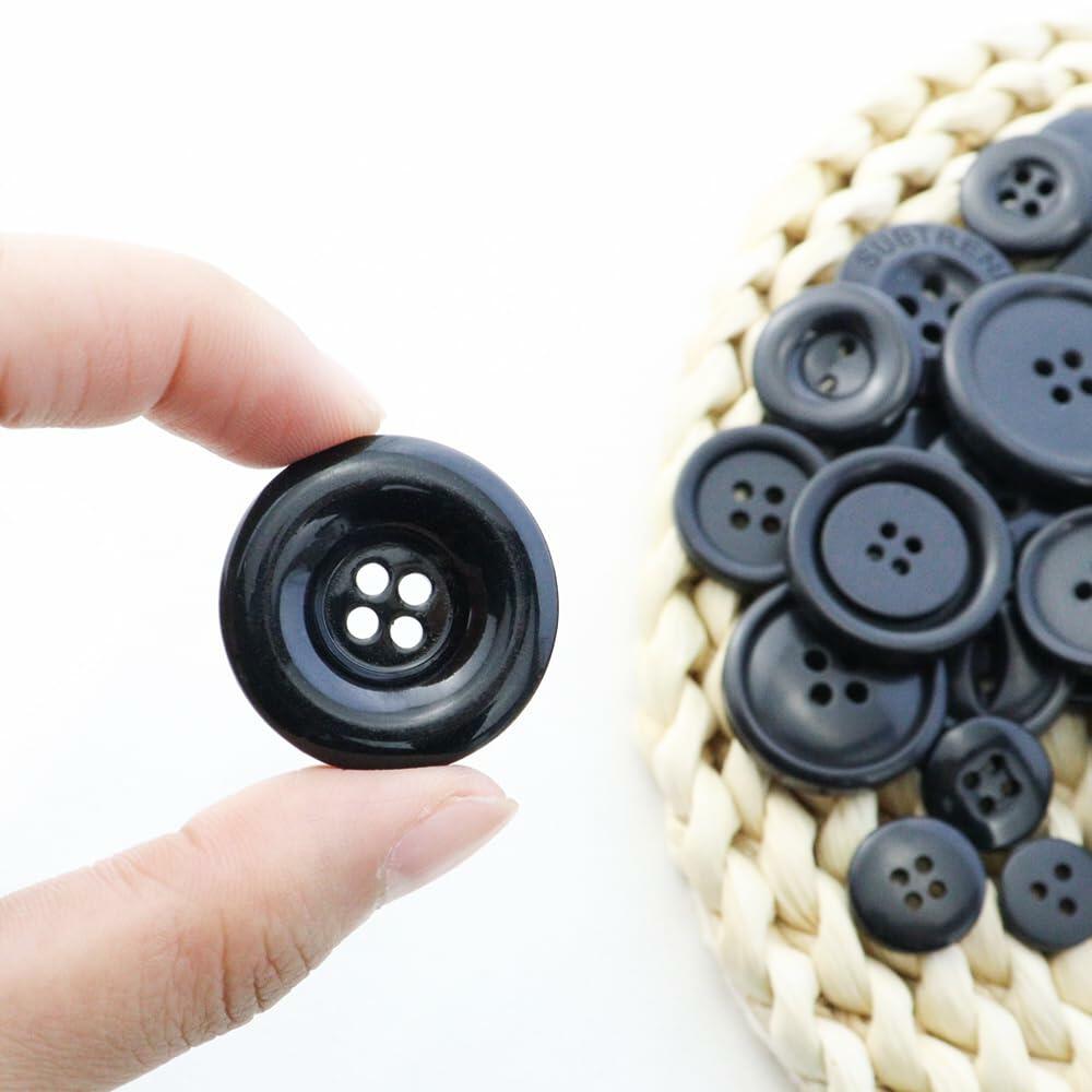 MEIYOUJU AM 600 Pcs Black Resin Round 4-Hole Sewing Buttons Mixed Sizes