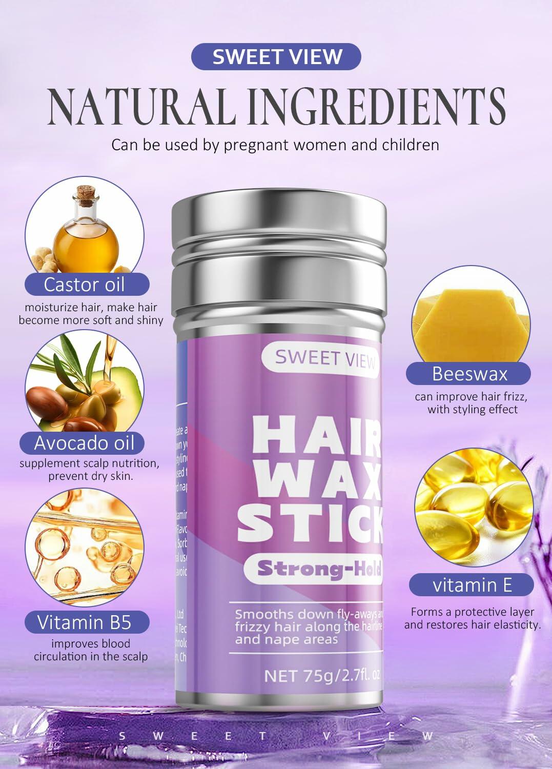 SWEET VIEW Hair Wax Stick & Brush Lavender Scent Hair Tamer Pomade Kids