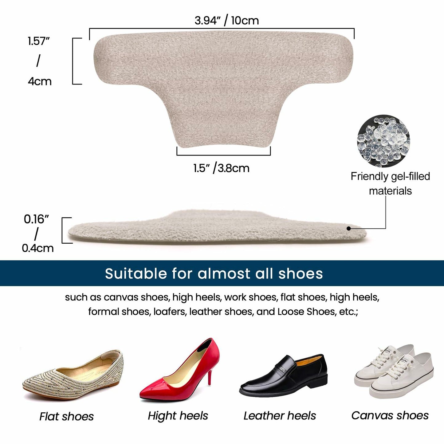 mickee Gel Heel Cushion Pads Inserts for Men Women One Size Shoes 3 Pairs
