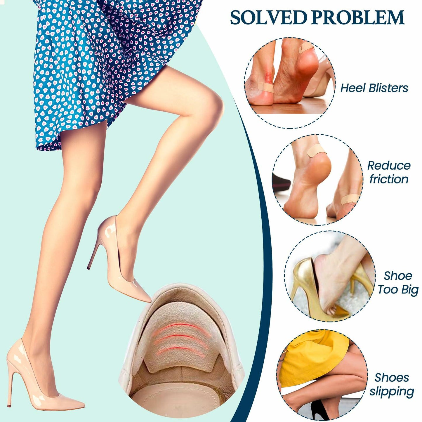 mickee Gel Heel Cushion Pads Inserts for Men Women One Size Shoes 3 Pairs