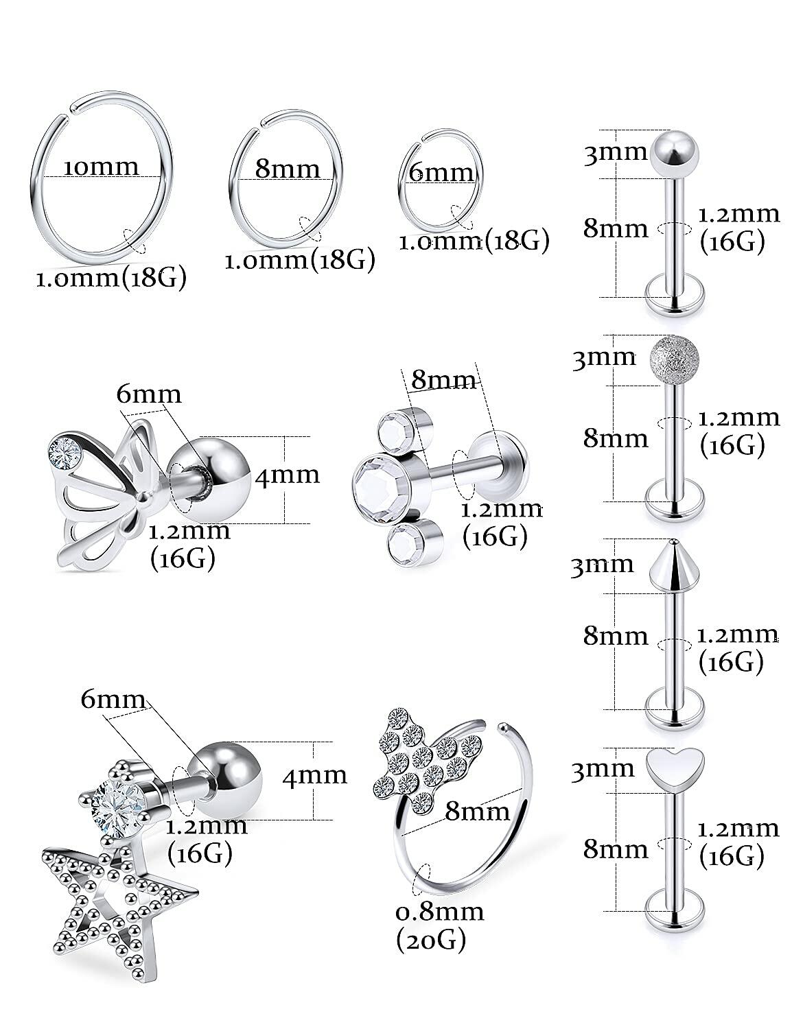 Oufksiyy 16G Surgical Steel Purple Rainbow Tragus Piercing Jewelry