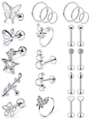 Oufksiyy 16G Surgical Steel Purple Rainbow Tragus Piercing Jewelry