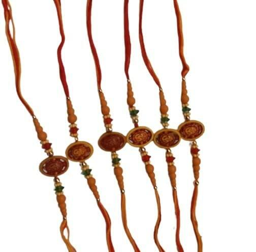 OM Rakhi Set Brother Sister Raksha Bandhan Kundan Red 6 Count