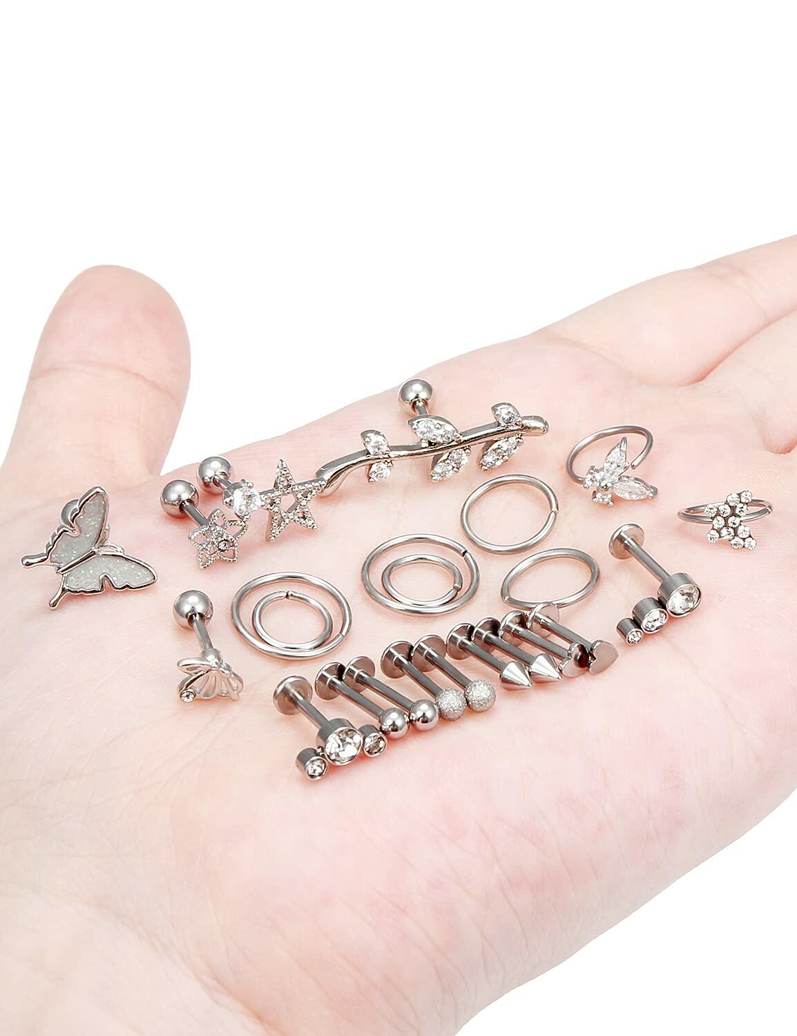 Oufksiyy 16G Surgical Steel Purple Rainbow Tragus Piercing Jewelry