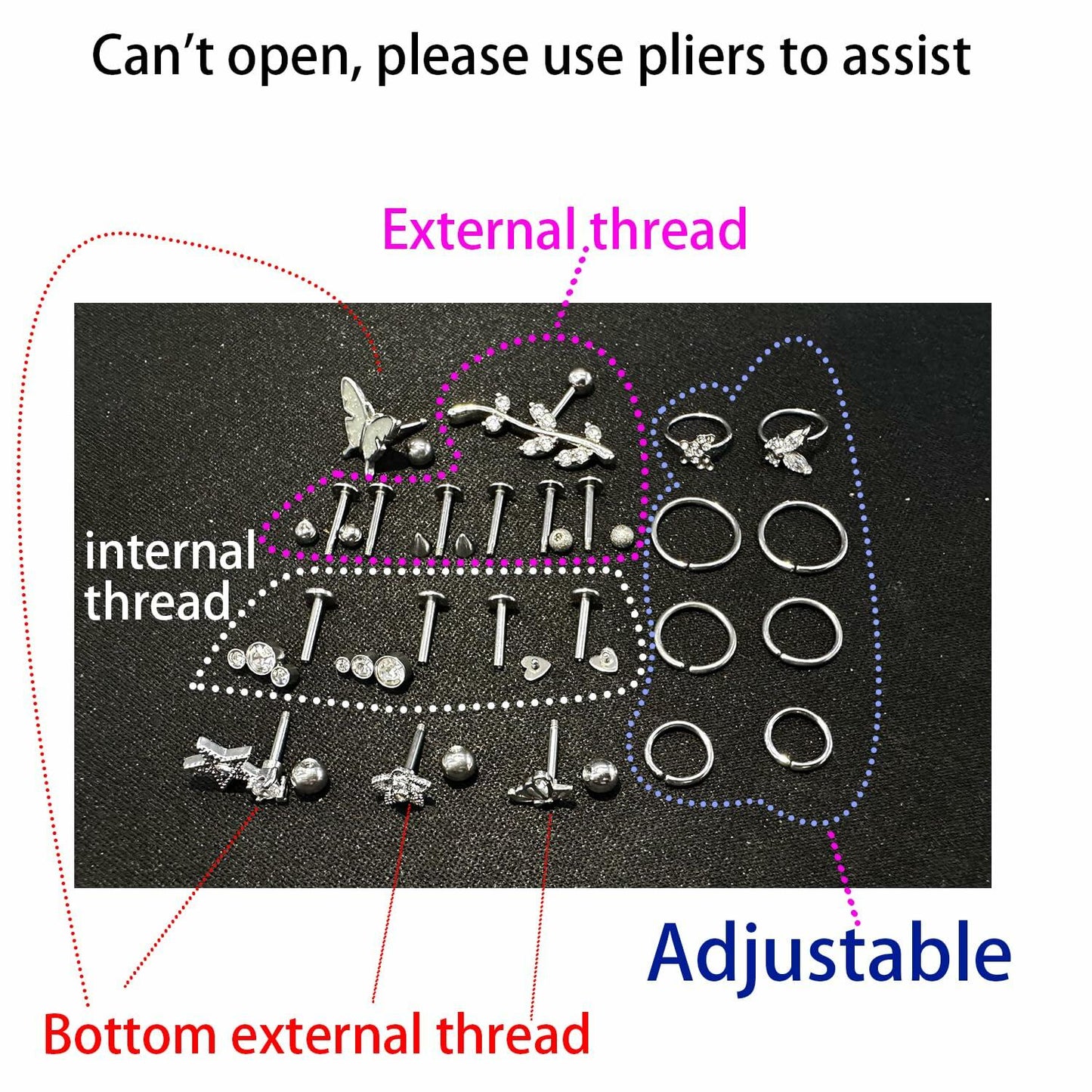 Oufksiyy 16G Surgical Steel Purple Rainbow Tragus Piercing Jewelry