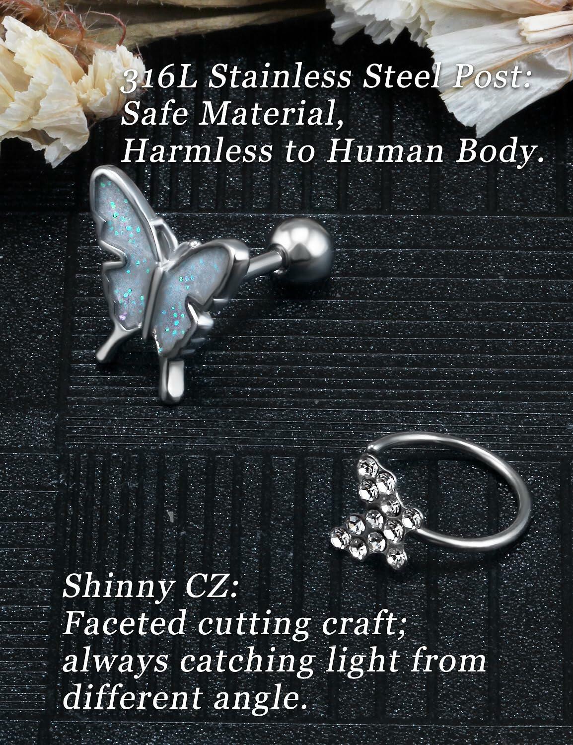 Oufksiyy 16G Surgical Steel Purple Rainbow Tragus Piercing Jewelry