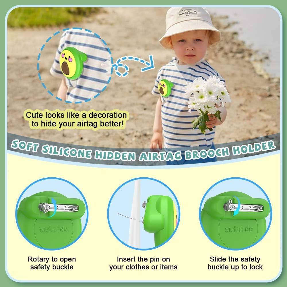 BIQIRE 2-Pack Airtag Pin Holder Kids Waterproof Case Avocado & Dinosaur