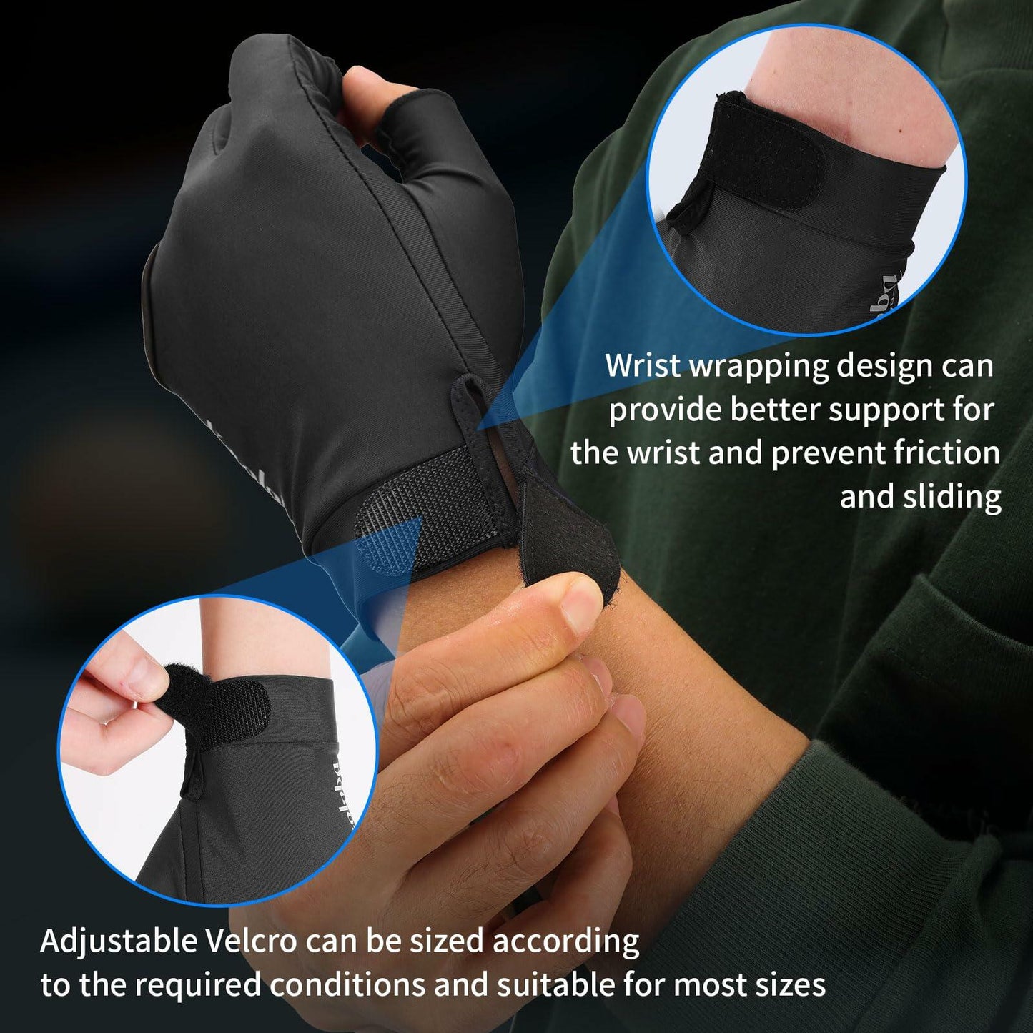 Kooloba Pool Glove Left Hand 3 Finger Snooker Billiards Adjustable Velcro Blue M