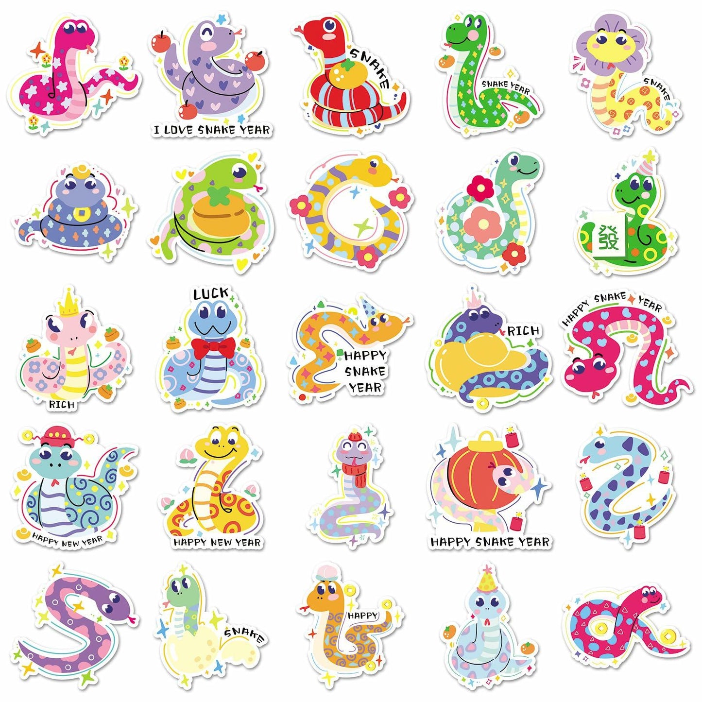 YINFENGKANHAI 50 Pcs Kawaii Snake Stickers Waterproof Vinyl Cartoon Decals