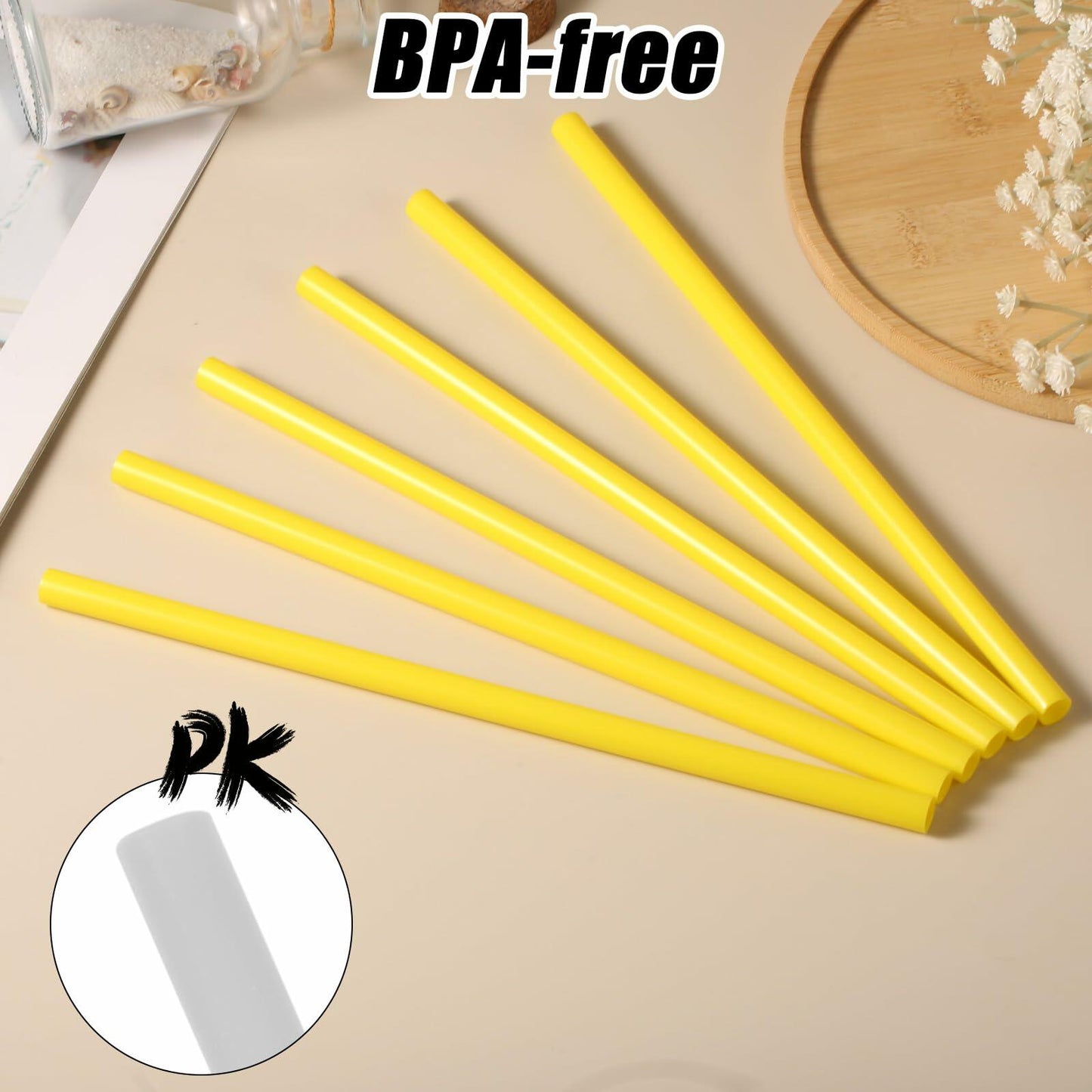 PEUTIER 6pcs Reusable Replacement Straws for Yeti Rambler 25/26/35oz Yellow