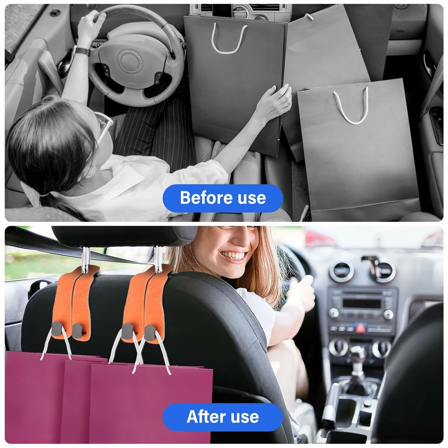 MMonDod 2 PCS Car Headrest Hooks Double Metal Holder Orange 4 Hooks