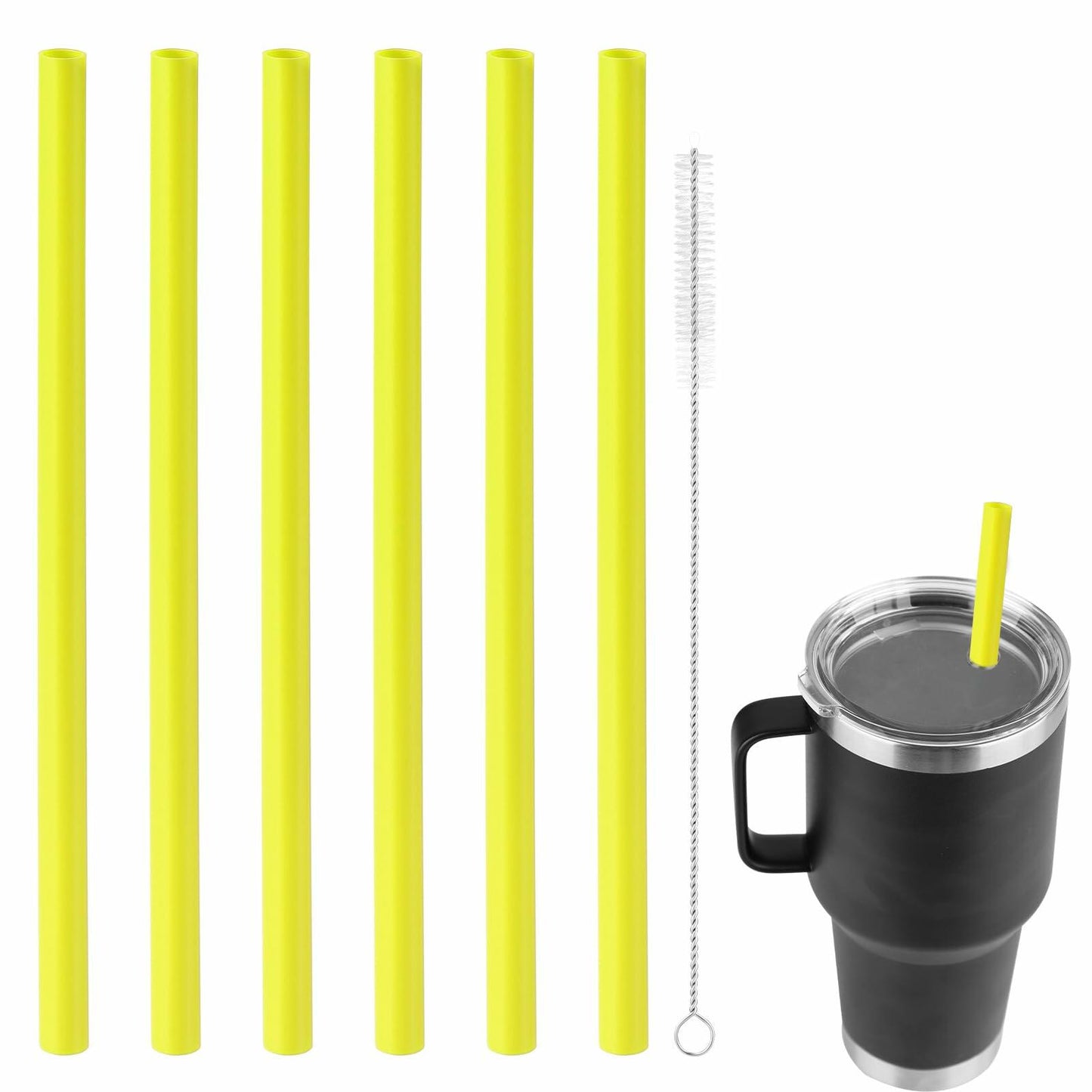 PEUTIER 6pcs Reusable Replacement Straws for Yeti Rambler 25/26/35oz Yellow