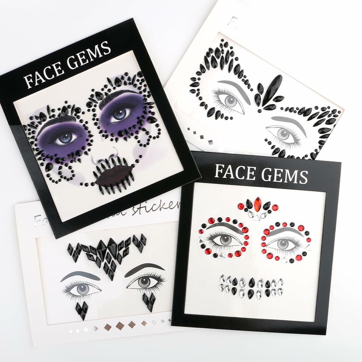 Bowitzki Face Jewels Halloween Rhinestone Stickers Self Adhesive Crystal B