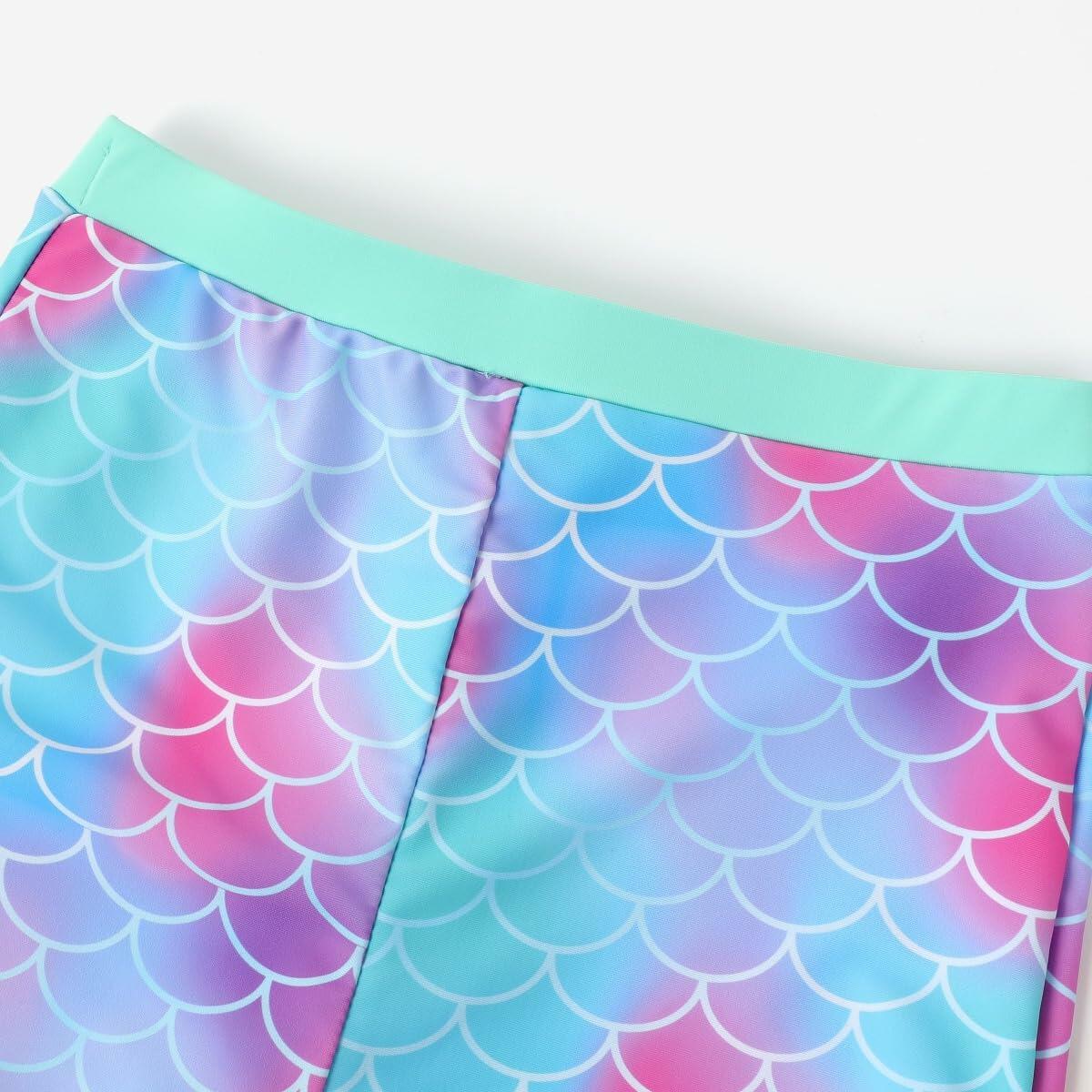 PATPAT Girls 2-Piece Tankini Swimsuit Set Light Green Fish Mermaid Size 6-7