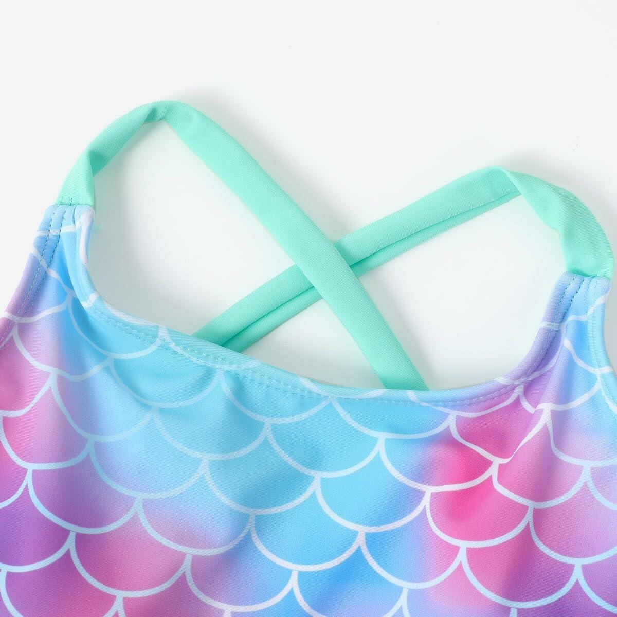 PATPAT Girls 2-Piece Tankini Swimsuit Set Light Green Fish Mermaid Size 6-7