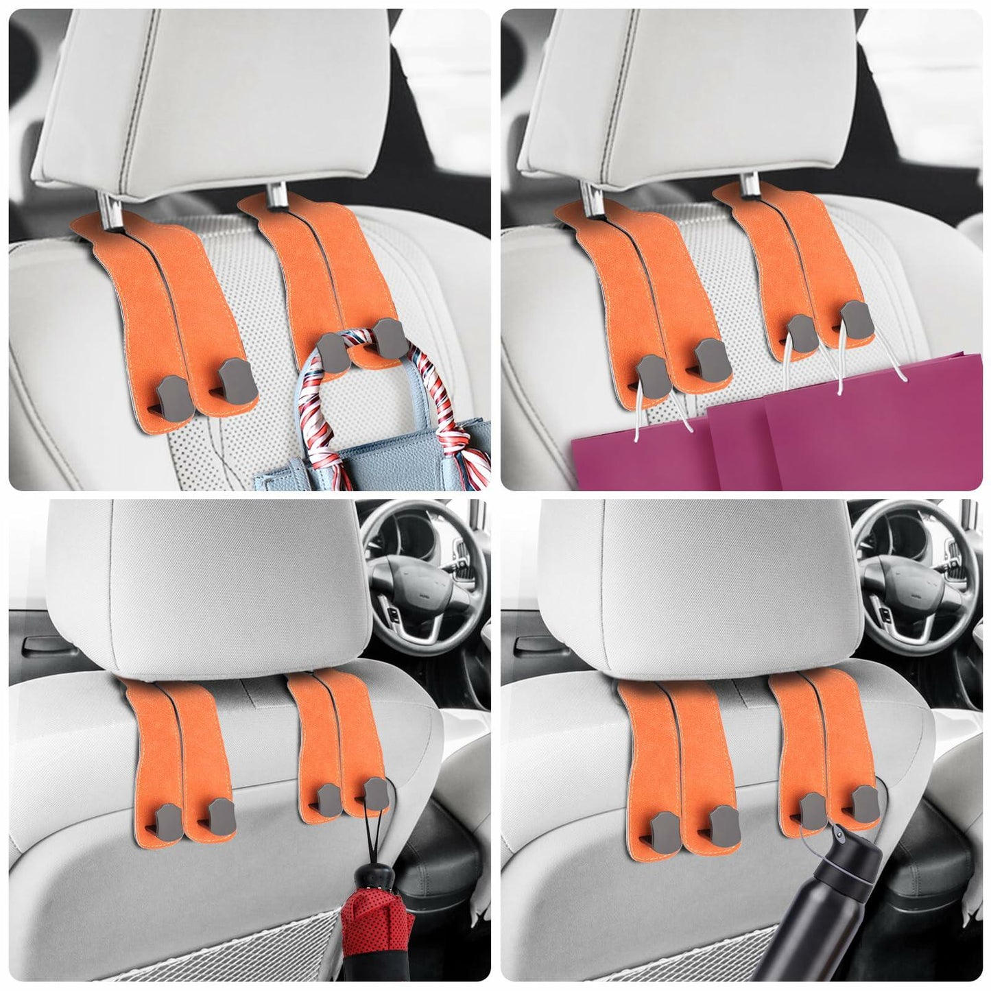 MMonDod 2 PCS Car Headrest Hooks Double Metal Holder Orange 4 Hooks